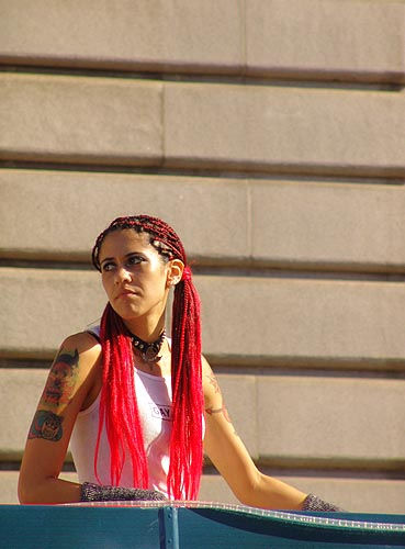 woman with long red hair (san francisco), gay pride festival, stranger, woman
