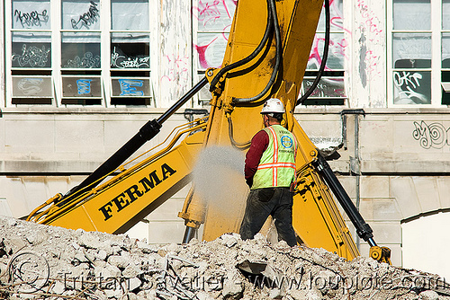 worker - excavators - building demolition, abandoned building, abandoned hospital, building demolition, excavators, presidio hospital, presidio landmark apartments