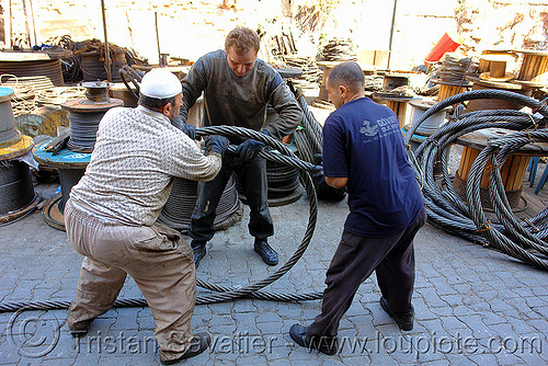 workers rolling steel cable, cables, istanbul, men, roll, rolling, steel cable, workers, working