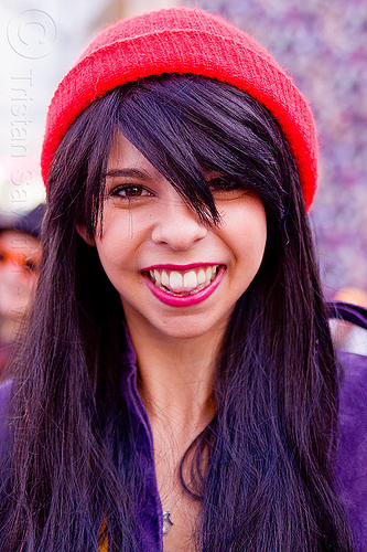 yasmine with red knit cap, knit cap, red cap, woman, yasmine