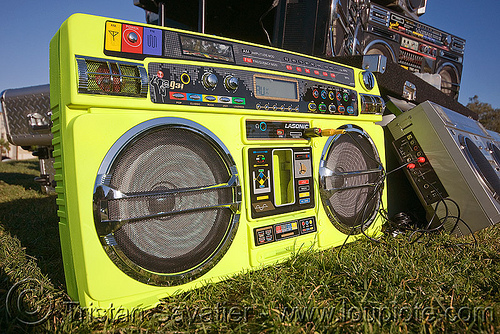 yellow ghetto blaster - old school cassette player, boomboxes, dj, ghettoblasters, lasonic, radio, stereo