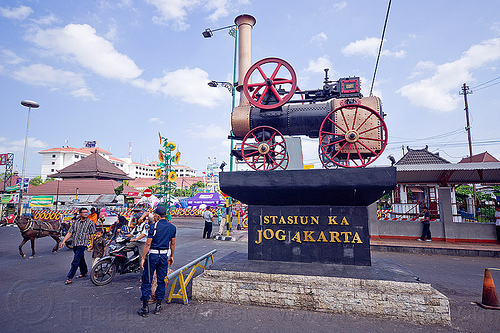 yogyakarta train station, marshall, monument, portable engine, portable steam engine, railroad, railway, steam train engine, train station