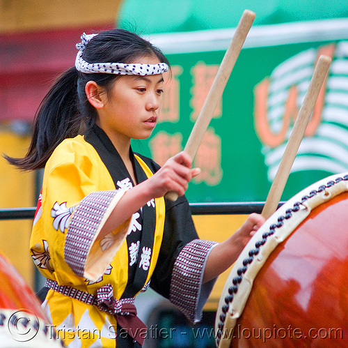 young taiko drummer girl, chinese new year, drummer, drumming, drumsticks, genryu arts, girl, japanese drums, lunar new year, taiko dojo