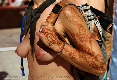 burning man - mehndi - henna tattoo, arm, body art, henna tattoo, mehndi designs, temporary tattoo, topless, woman