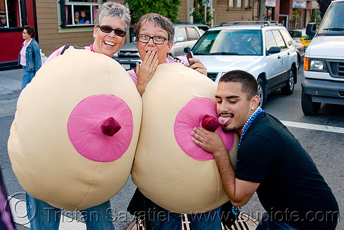 women with breasts costumes, costumes, gay pride festival, women
