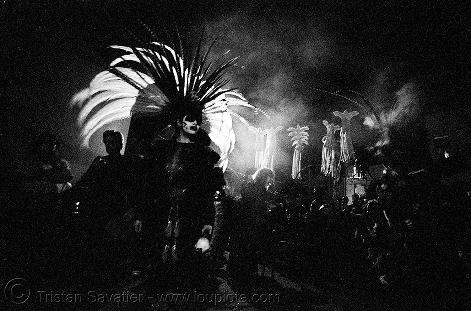 aztec dance group 'xolo, sacred dance' - dia de los muertos - halloween (san francisco) - teresa, aztec dancer, costumes, day of the dead, dia de los muertos, feathers, halloween, hat, makeup, night, p3200tmz, pushed, sacred dance, theresa, tmax, xolo