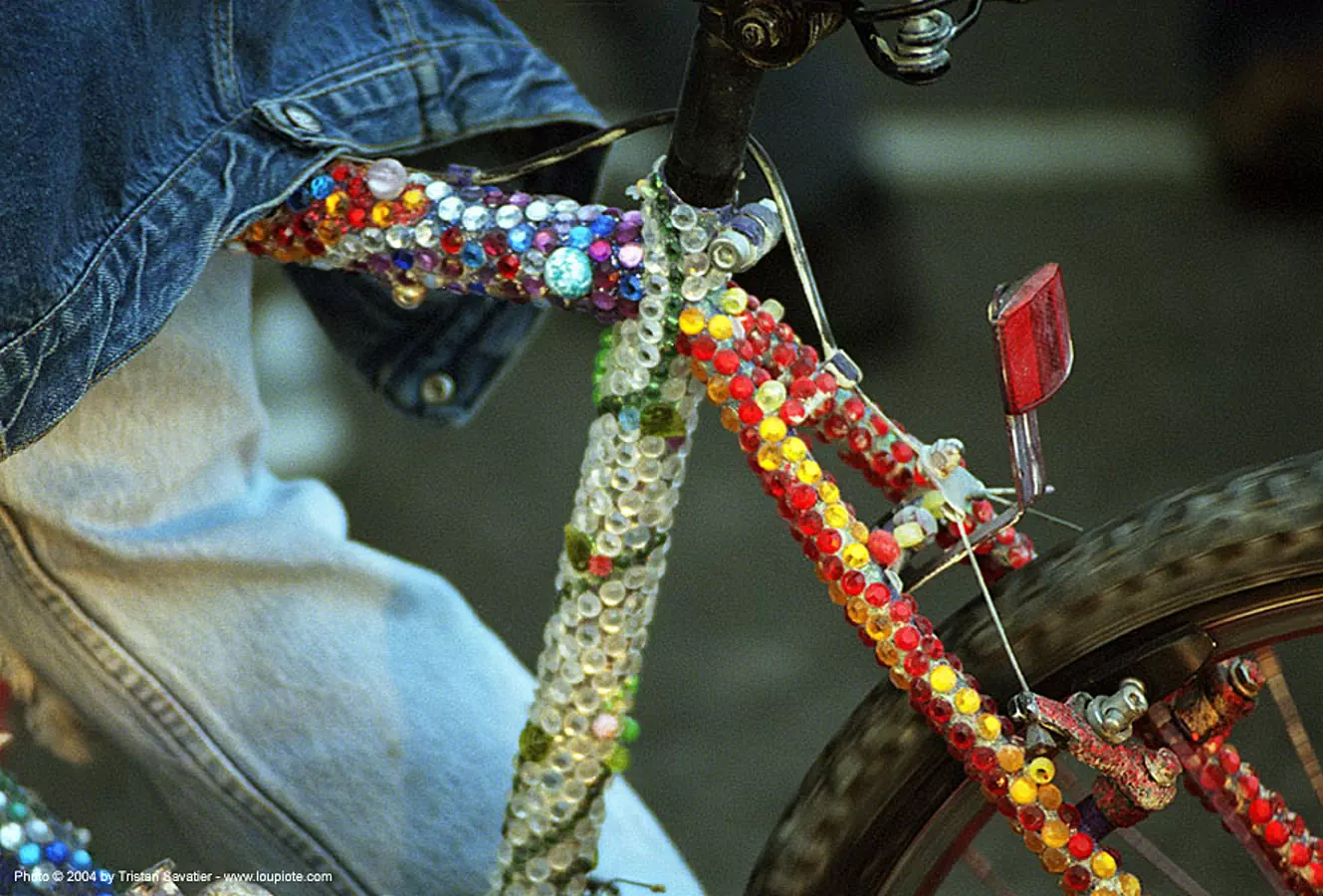 bicycle decorated with rhinestones (san francisco), bike, decorated bicycle, rhinestones