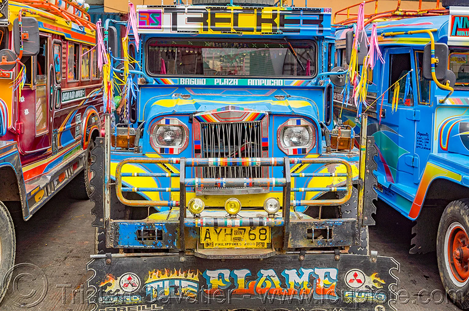 blue jeepney at station(philippines), baguio, colorful, decorated, front grill, jeepney, painted, philippines, truck
