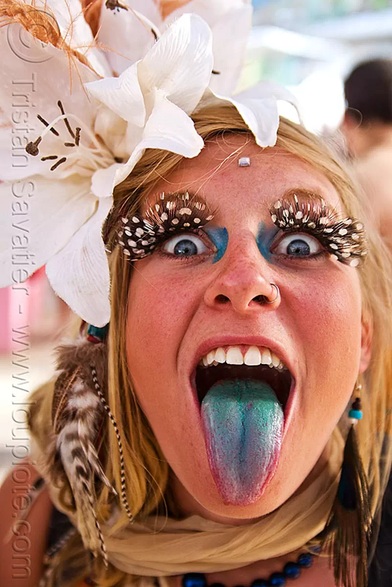 blue tongue, sticking tongue out - burning man 2010