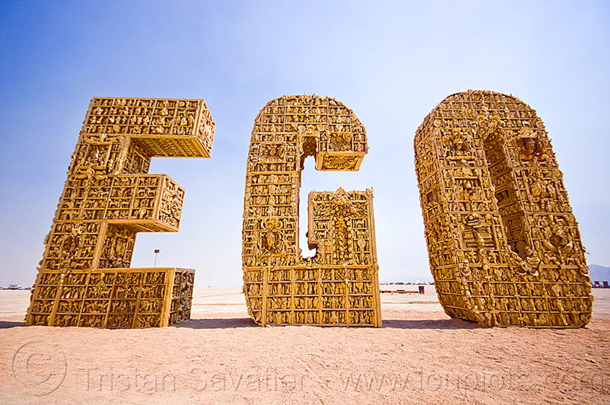 burning man, EGO, giant letters sculpture