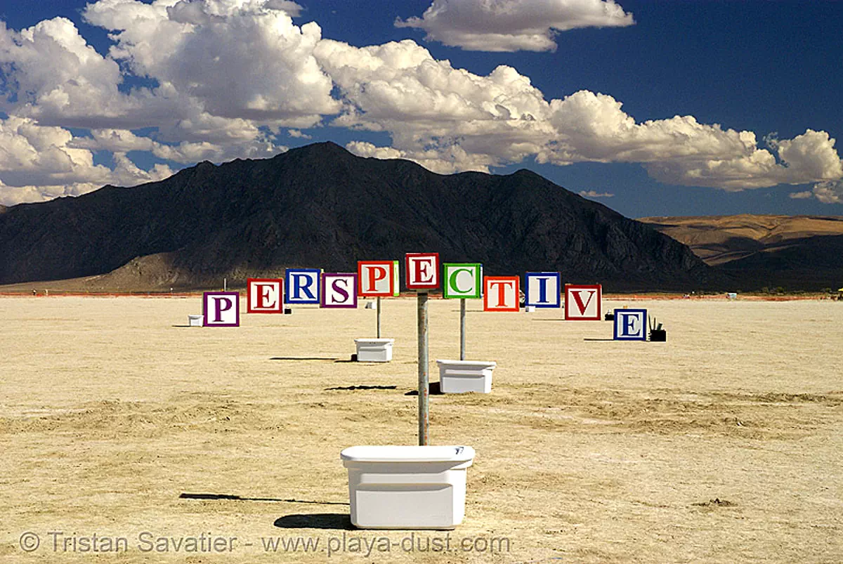 burning man - perspective, art installation, earth at risk, green the man, where are you