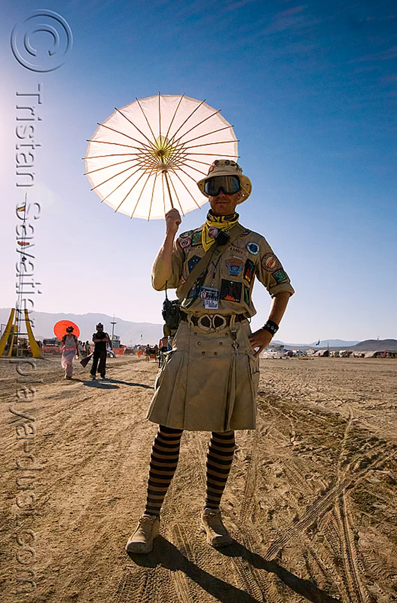 burning man, ranger with umbrella, ranger hollywood