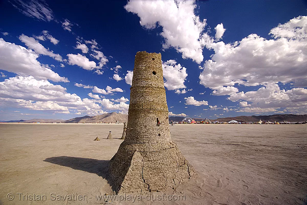 burning man - stone tower - playa ruins, art installation, playa ruins, tower