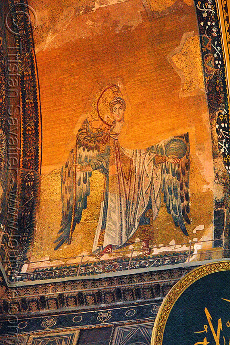 byzantine angel - hagia sophia (istanbul), angel wings, aya sofya, byzantine, church, frescoes, hagia sophia, inside, interior, islam, mosque, orthodox christian, painting, sacred art