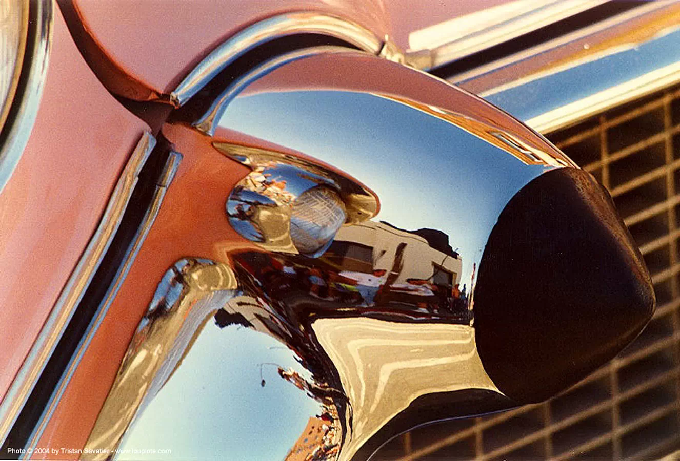 chrome cadillac bumper, 1957 cadillac dagmar, car bumper, chrome, classic car, fender, pink