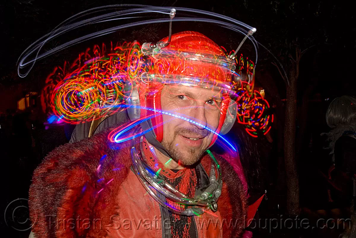 decompression 2009 (san francisco) - burning man, glowing, led lights, lightshow, man, rave lights, spinning lights
