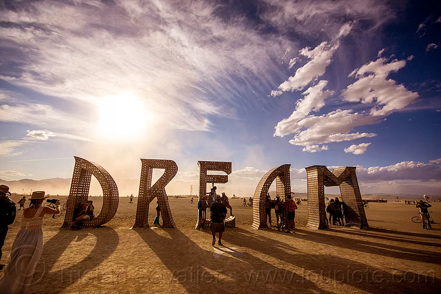 DREAM - giant letters - big words - burning man 2015, art installation, big words, burning man, dream, metal sculpture, steel