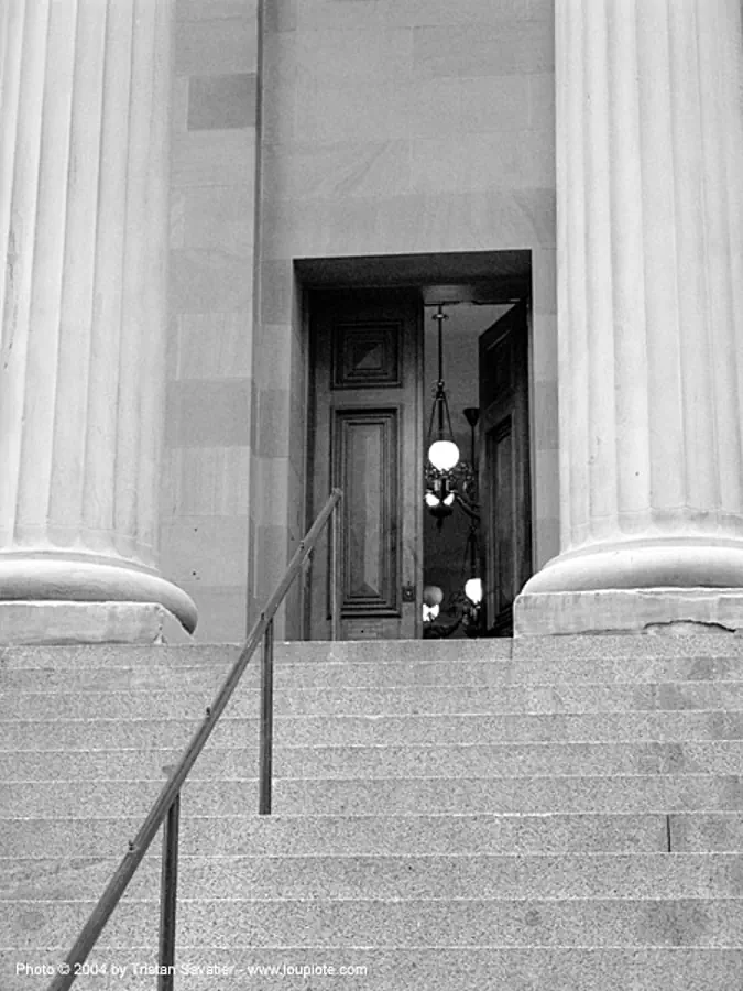 entrance, stair and columns, san francisco old mint, architecture