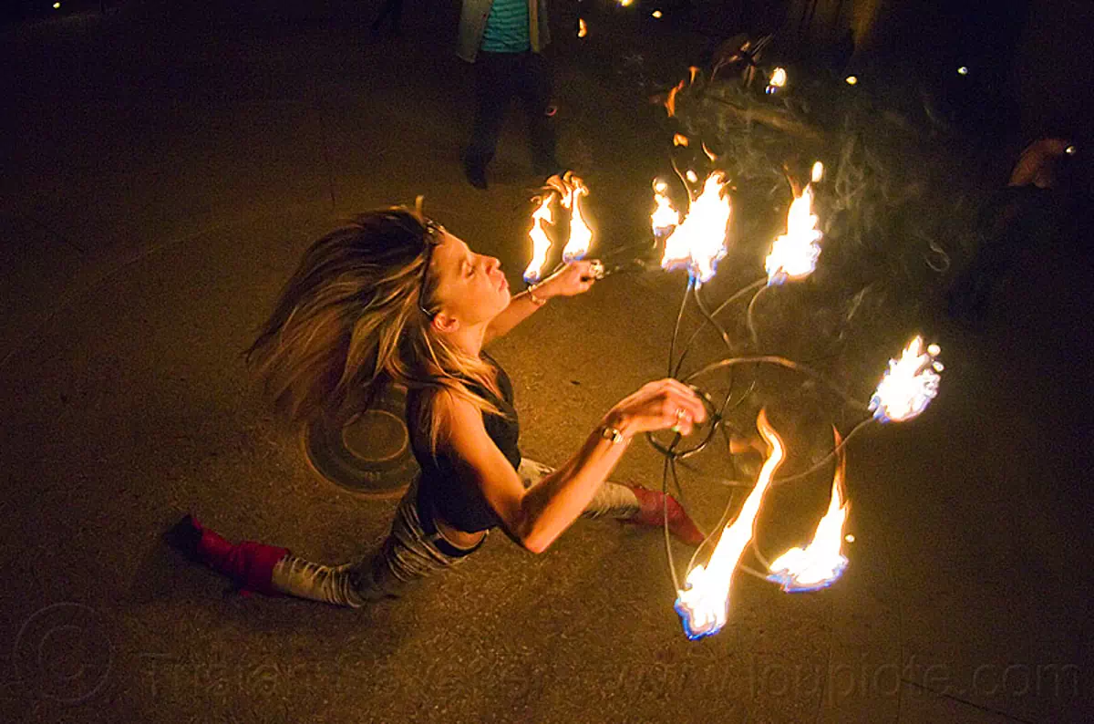 fire dancer with fire fans Stock Photo 8372927042