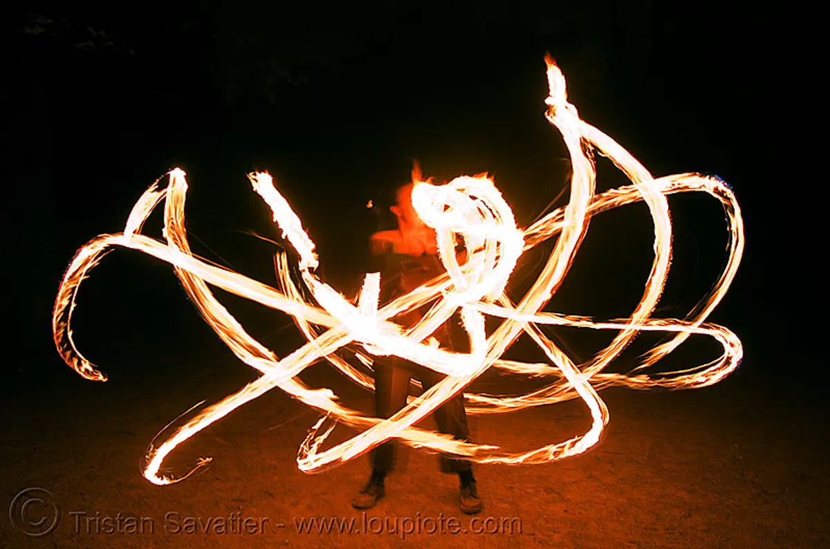 fire dancer spinning fire hula hoop, san francisco