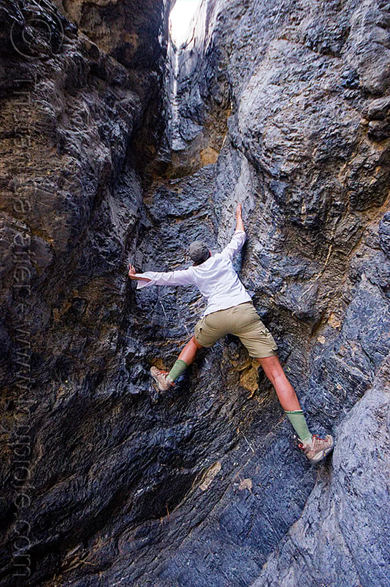 free climbing in grotto canyon (death valley), canyon wall, cliff, climber, death valley, dry fall, grotto canyon, lauren, mountain, rock climbing, slot canyon, woman