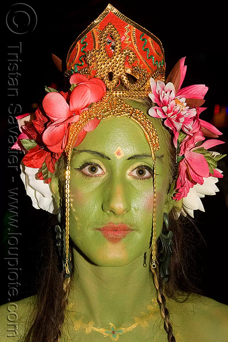 goddess tara - ghostship halloween party on treasure island (san francisco) - space cowboys, costume, face painting, facepaint, ghostship 2008, goddess, halloween, makeup, tara, woman