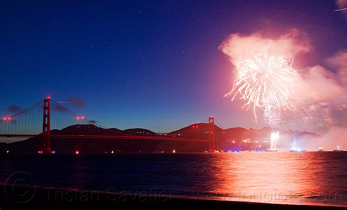 golden gate bridge 75th anniversary fireworks, 75th anniversary, fireworks, golden gate bridge, night, smoke, stars, suspension bridge