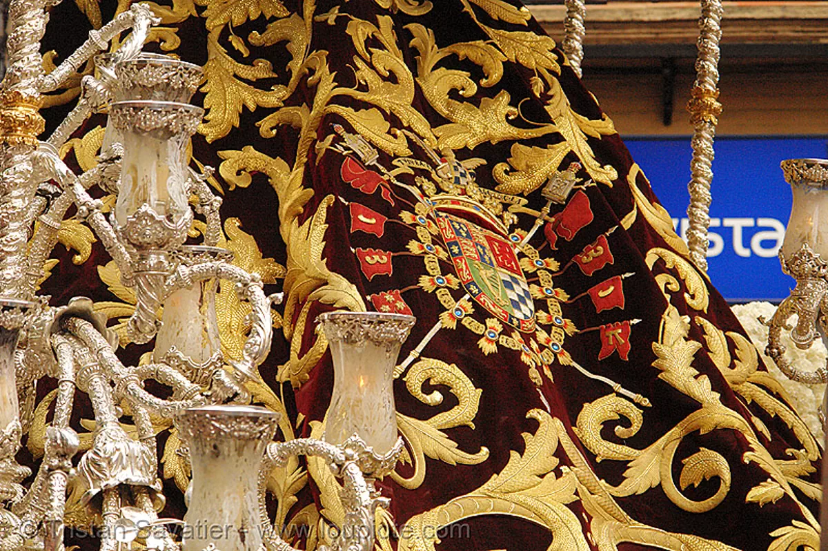 goldwork embroidery - hermandad de los gitanos - semana santa en sevilla, candles, easter, embroidery, float, goldwork, hermandad de los gitanos, madonna, paso de la virgen, sacred art, semana santa, sevilla