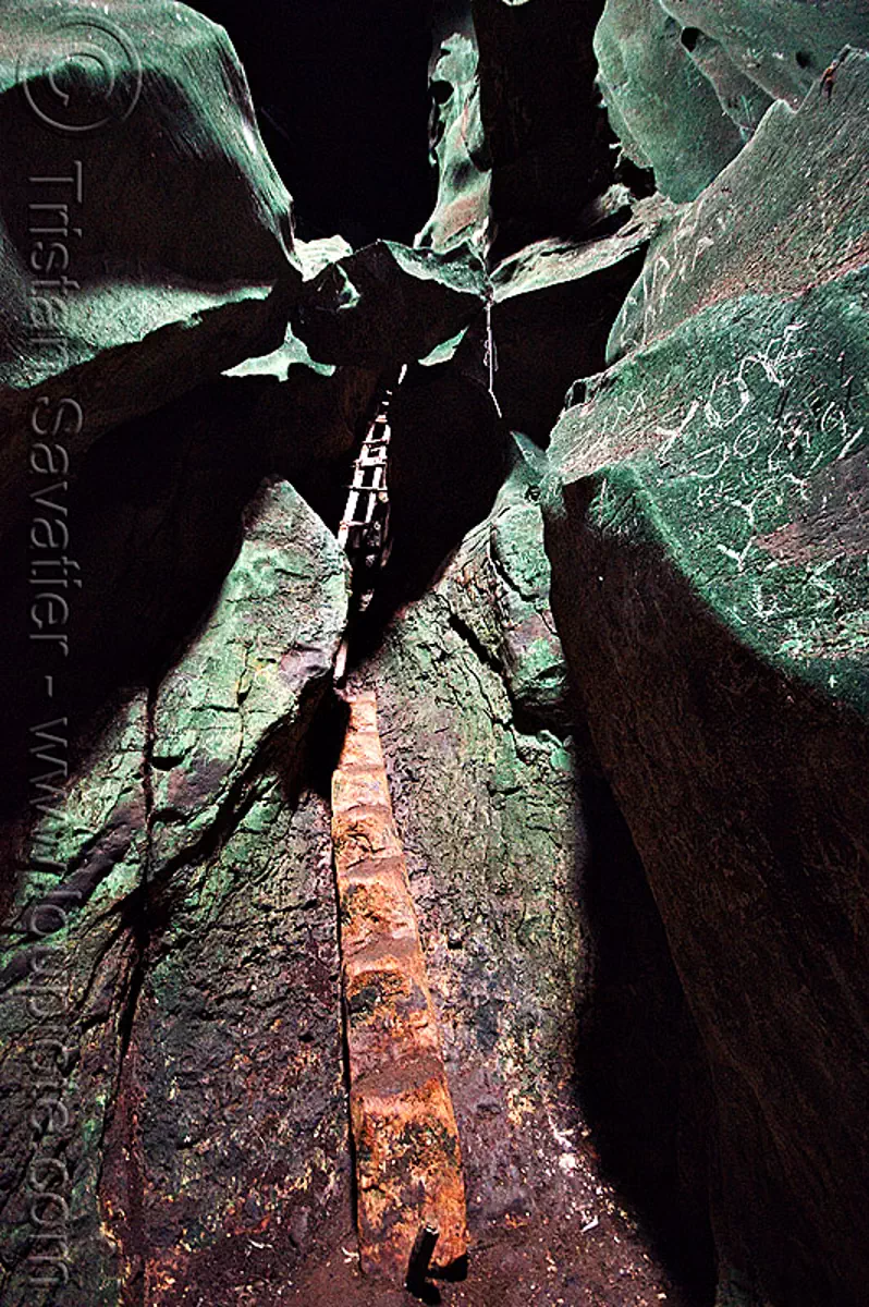 gua niah - ladders used by bird-nest hunters in natural cave (borneo), birds-nest, borneo, caving, gua niah, malaysia, natural cave, niah caves, spelunking, wooden ladders