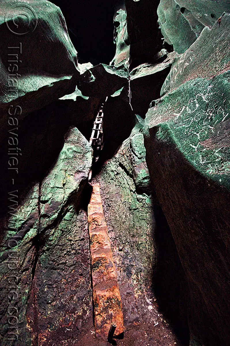 gua niah, ladders used by bird-nest hunters in natural 