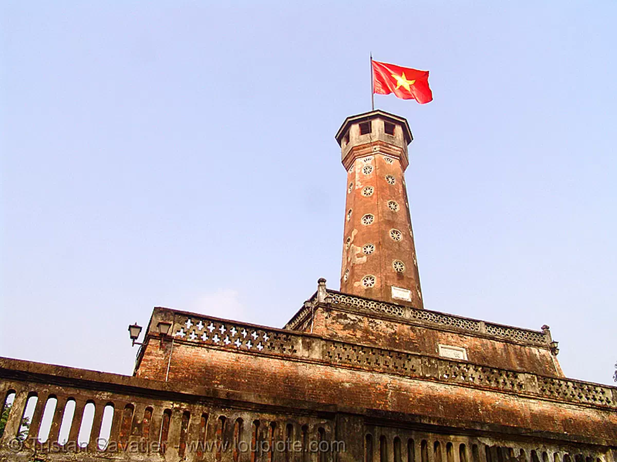 historical tower in army museum - vietnam, army museum, hanoi, red flag, tower, vietnam flag