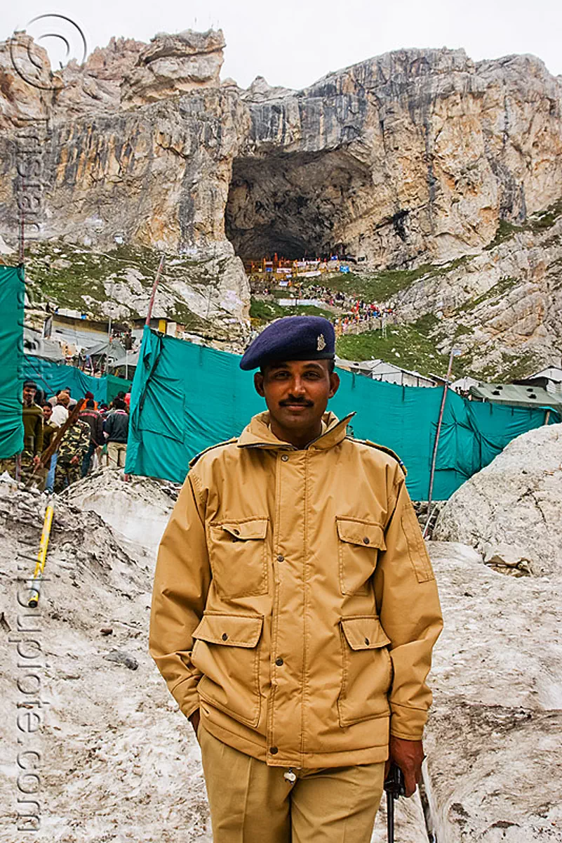 indian soldier guarding amarnath cave (gufa amarnath) - kashmir, amarnath yatra, gufa amarnath, hiking, hindu pilgrimage, india, indian army, kashmir, man, military, mountains, pilgrim, snow, soldier, trekking