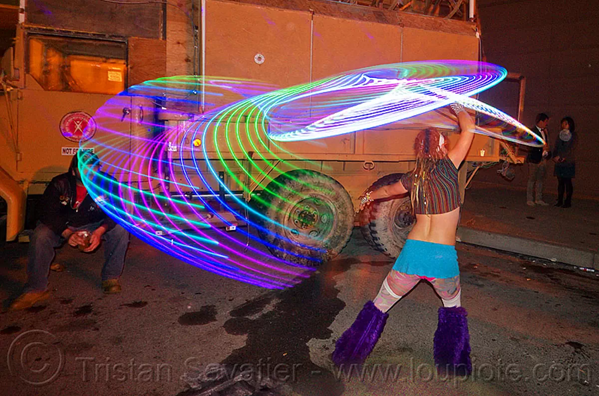 LED hoop - light painting, glowing, hooper, hooping, hulahoop, led hoop, led lights, light hoop, night, woman