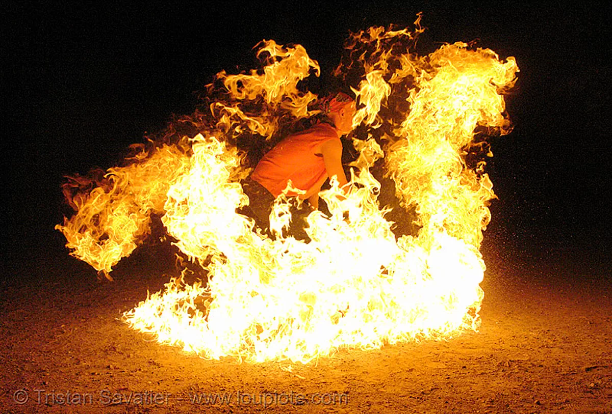 man on fire, street performer, san francisco