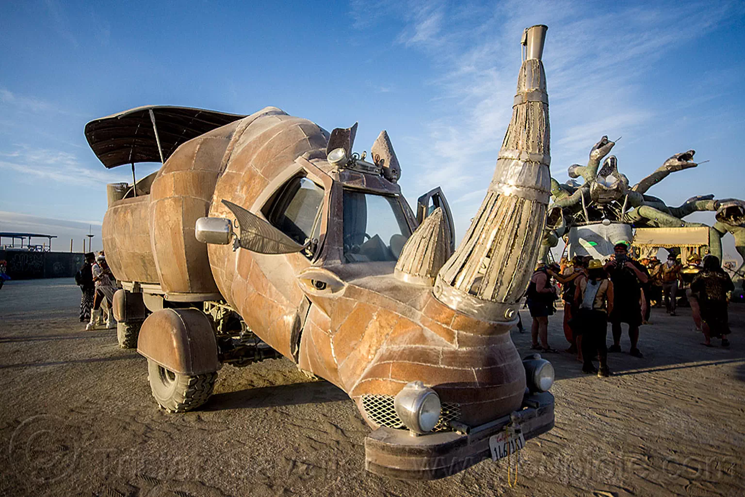 the mighty rhino redemption art car - burning man 2015, art car, burning man, kevin clark, mutant vehicles, rhino redemption, rhinoceros