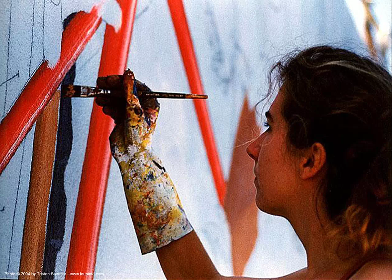 mona caron - muralist (san francisco) - painting, artist, mural, muralist, paint brush, painting, woman