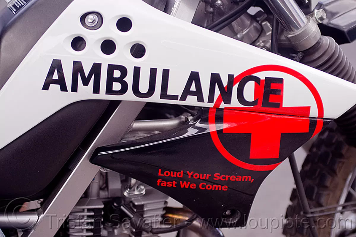motorcycle ambulance - yogyakarta (java), ems, motorbike ambulance, motorcycle ambulance, paramedics, red cross, sign