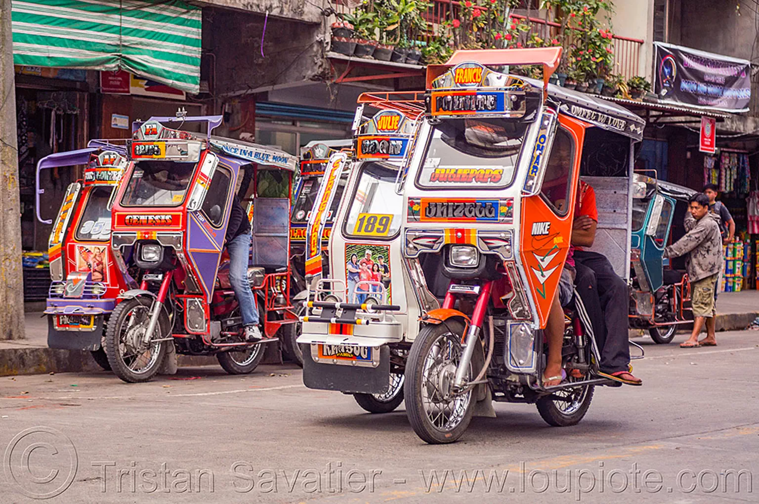 motorized tricycles (philippines), bontoc, colorful, driver, motorcycles, motorized tricycle, passenger, philippines, sidecar