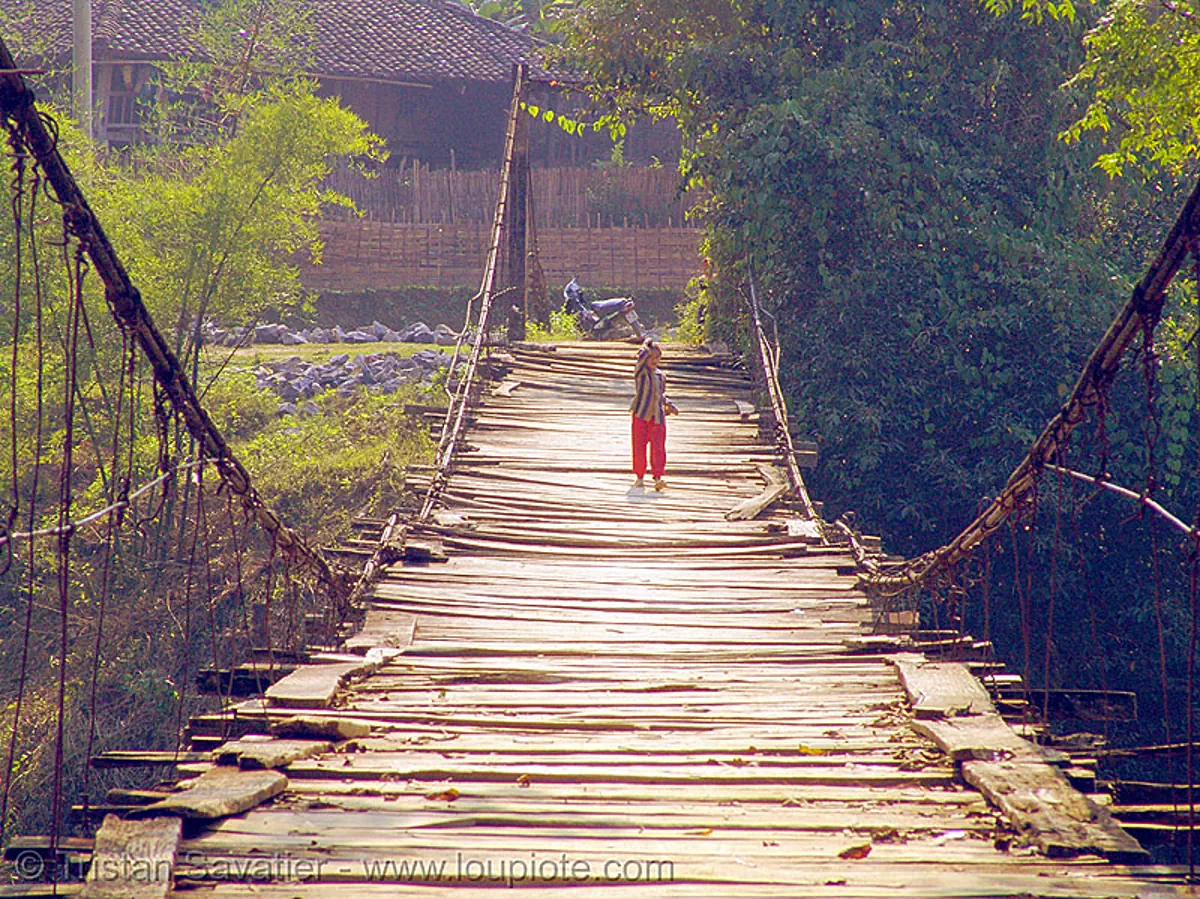 old suspension bridge, vietnam