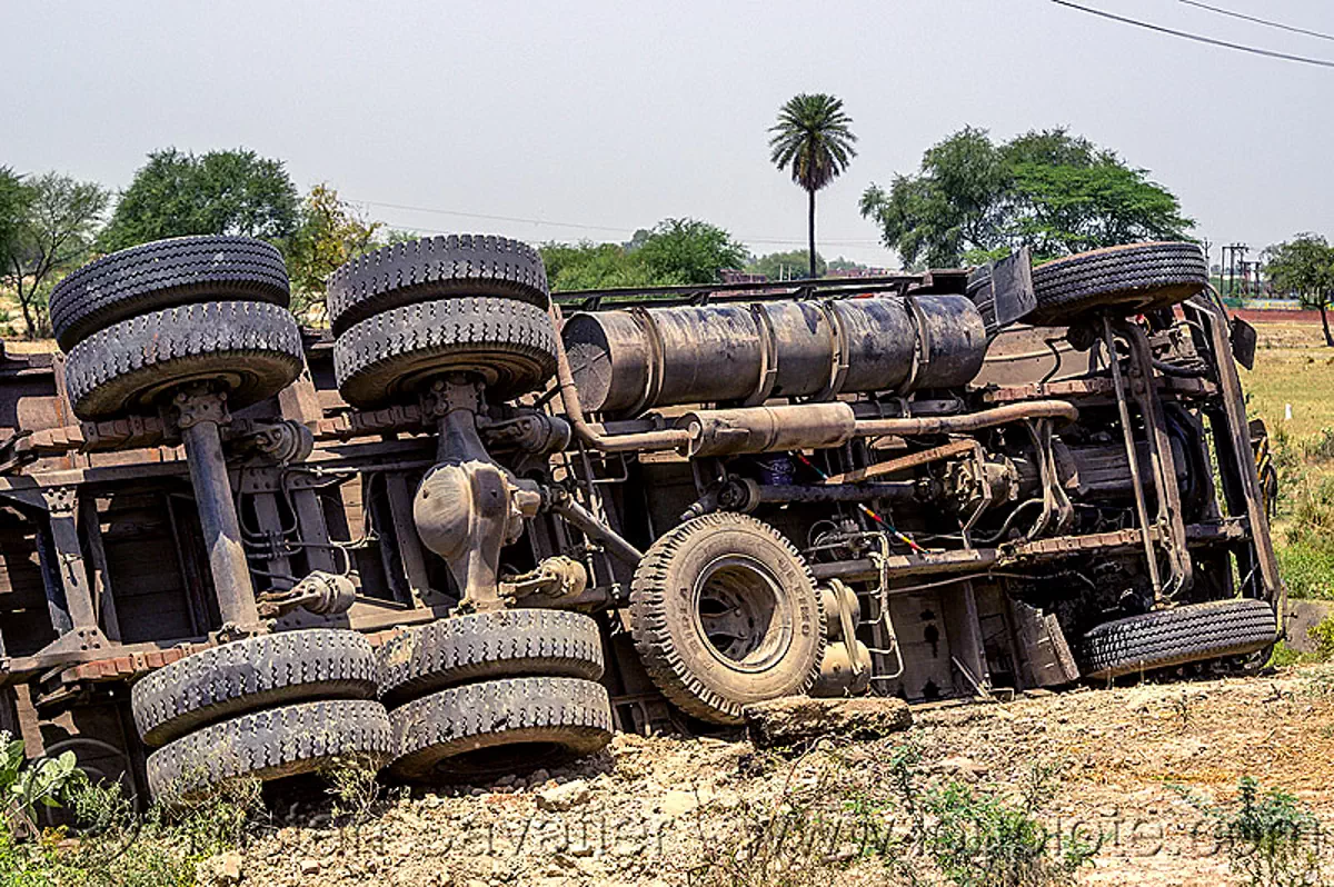 overturned truck underbelly, india