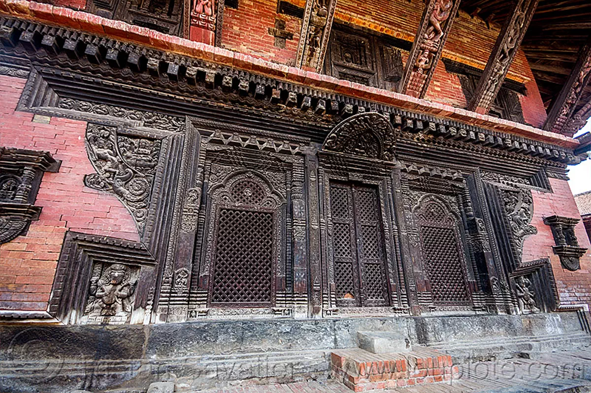pashupatinath temple, newar windows, intricate wood carving, nepal