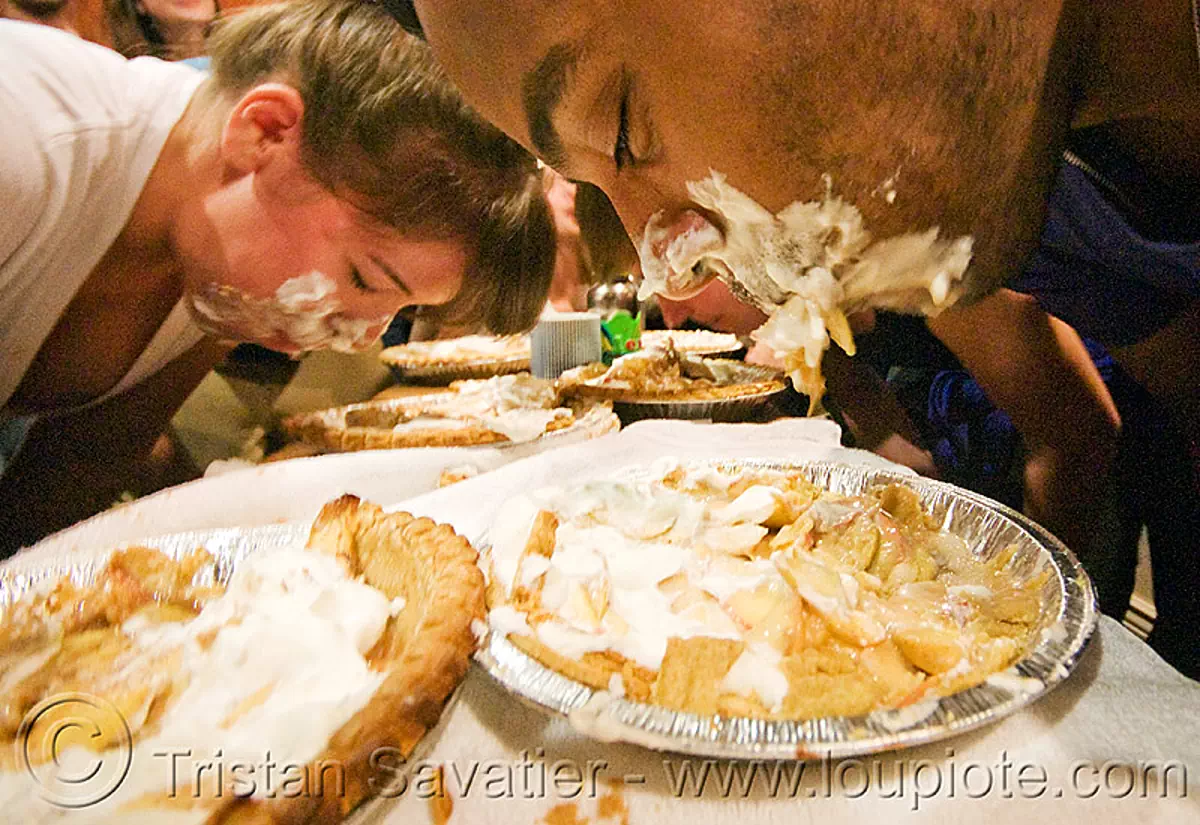 pie eating contest, apple pie, cake, contest, dish, eating, food, man, mouth full, whipped cream