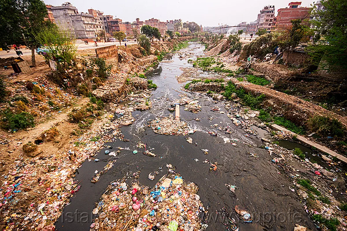 plastic trash pollution in the bishnumati river in kathmandu (nepal), bishnumati river, environment, garbage, kathmandu, plastic trash, pollution, single use plastics