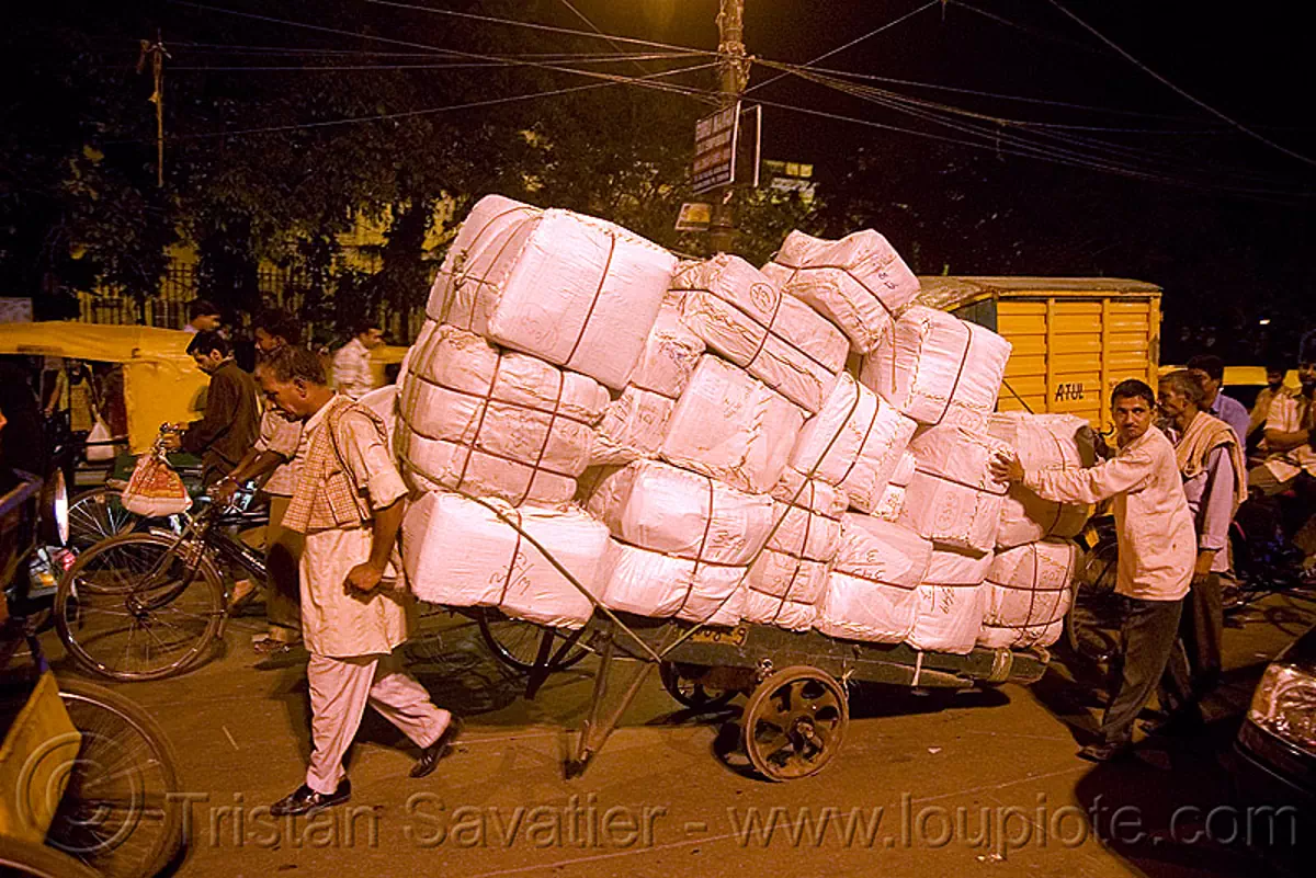 porters carrying heavy load of freight - delhi (india), bearer, delhi, freight, india, load, men, night, porter, wallah