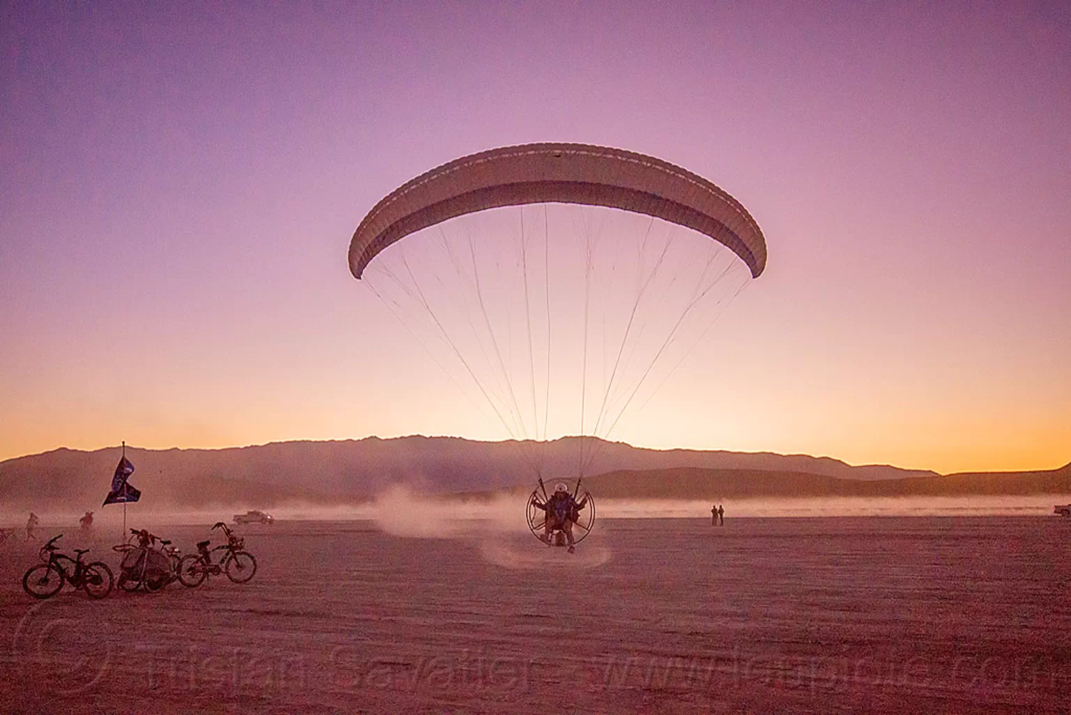 powered paragliding - burning man 2015, brad gunnuscio, burning man, dusk, flying, paramotor, paramotoring, powered paraglider, powered paragliding
