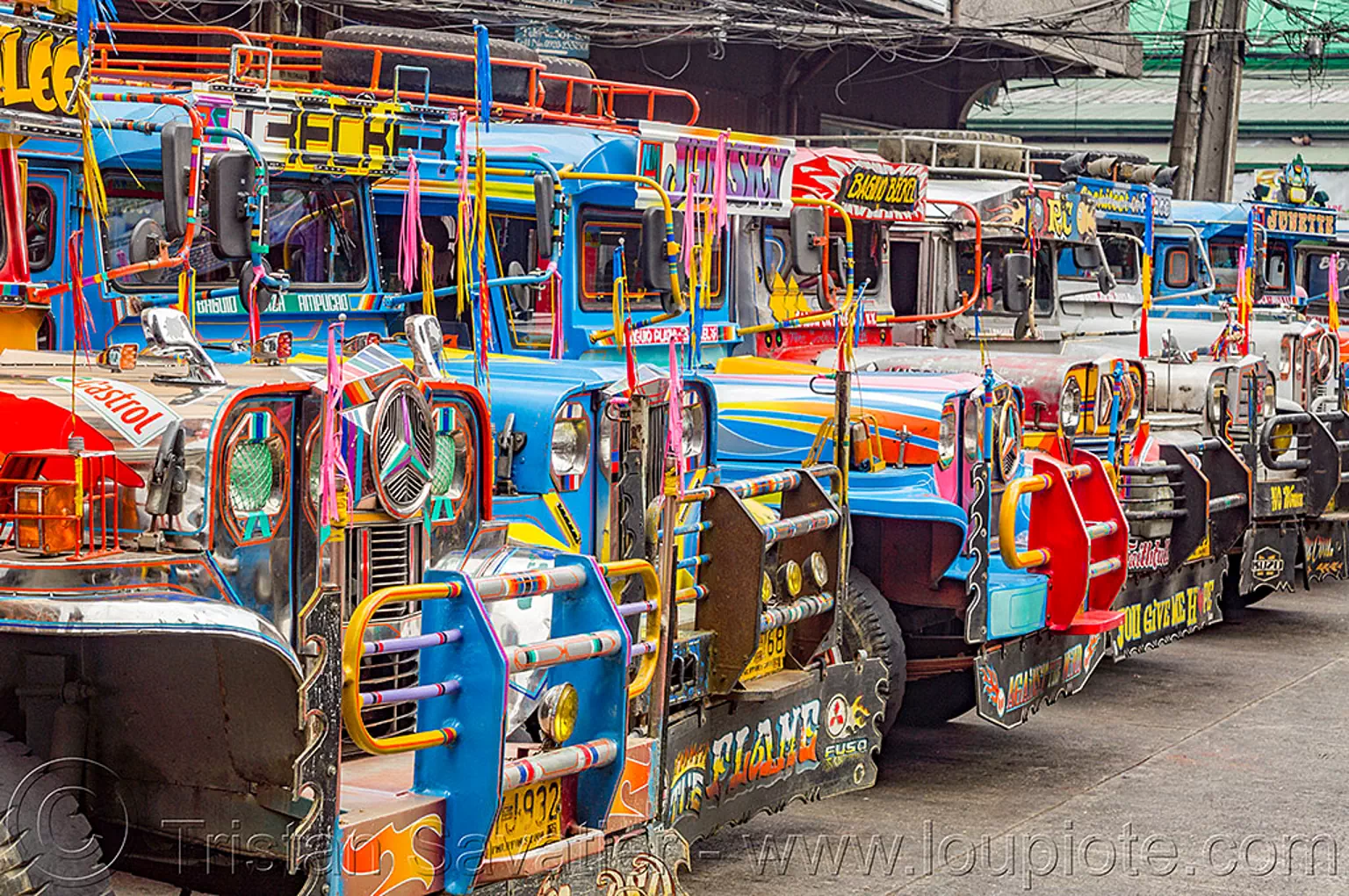 row of jeepneys (philippines), baguio, colorful, decorated, jeepney, painted, philippines, truck