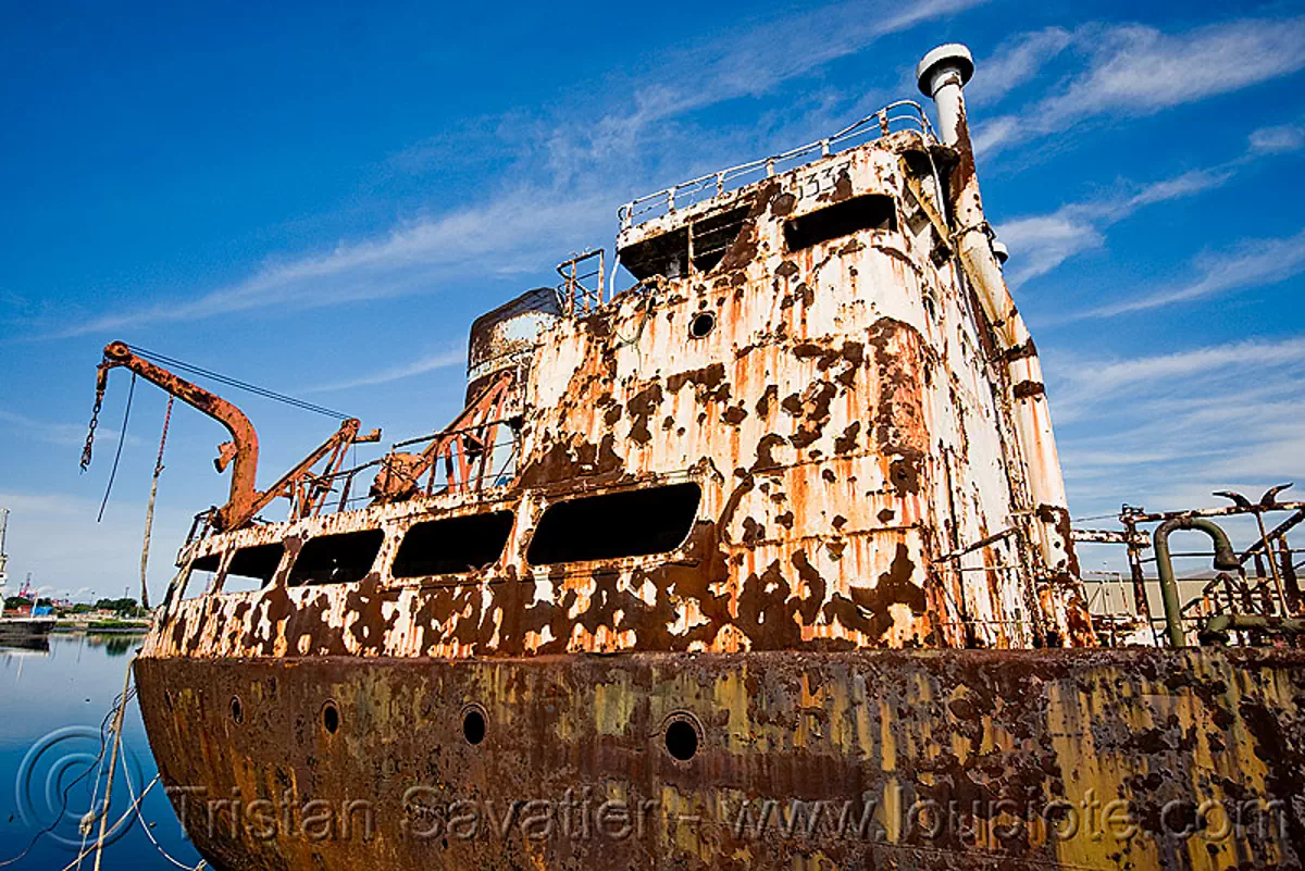 rusting ship in la boca, buenos aires