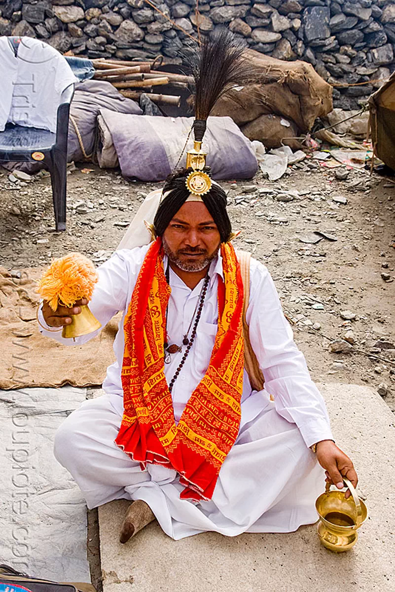 sadhu (hindu holy man) with ceremonial head dress - amarnath yatra (pilgrimage) - kashmir, amarnath yatra, baba, hiking, hindu holy man, hindu pilgrimage, hinduism, india, kashmir, pilgrim, sadhu, trekking