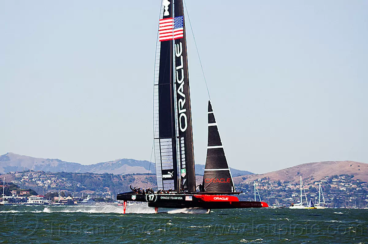 sailing hydrofoil catamaran oracle team USA