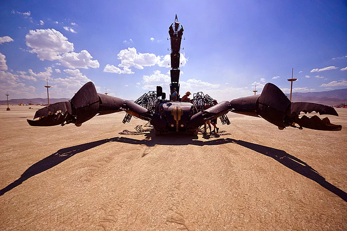 scorpion art car - burning man 2012, burning man, claws, mutant vehicles, scorpion art car, tail